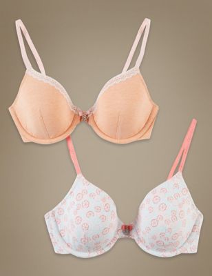 2 Pack Cotton Rich Moulded Underwired Assorted Full Cup Bras
